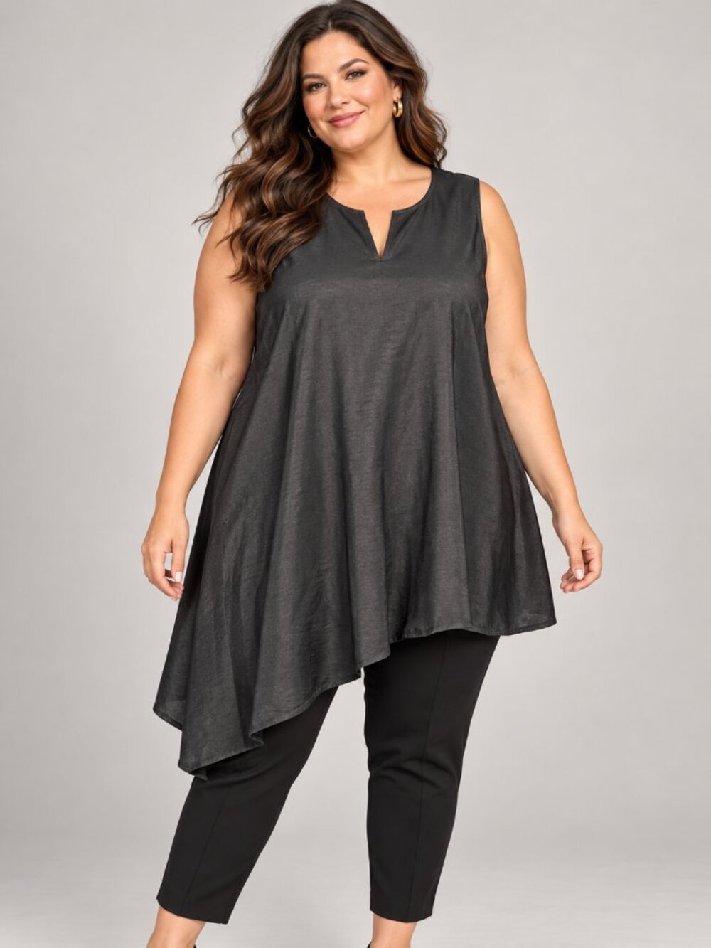 2/$30 Ashley Stewart Sleeveless Linen Blend Tunic in Black Size 20W